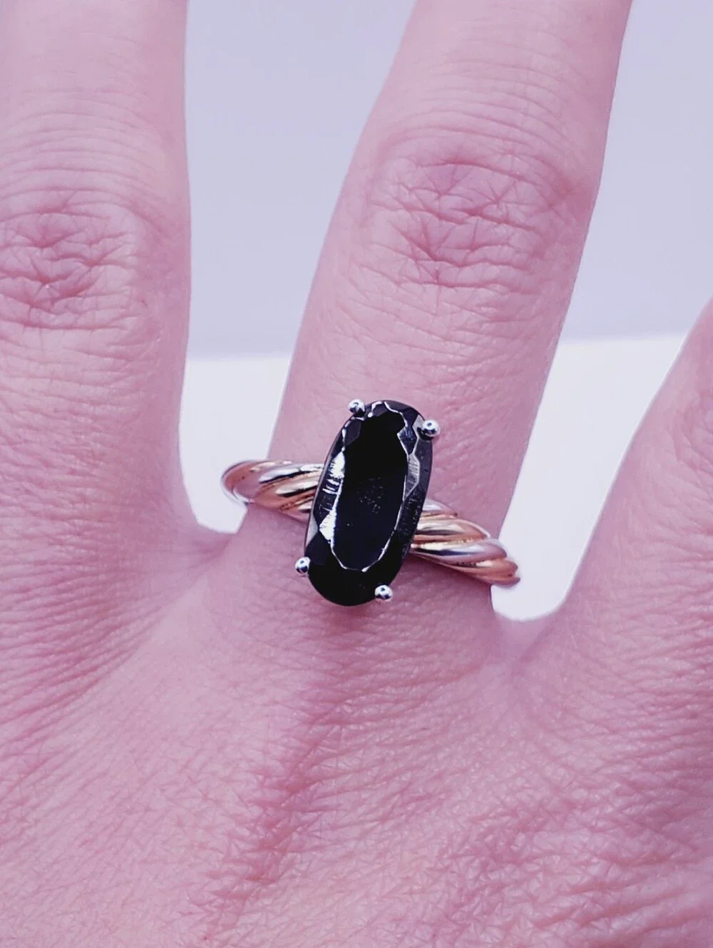 Oval Black Spinel Yellow Gold - 925 Sterling Silver Two Tone Ring